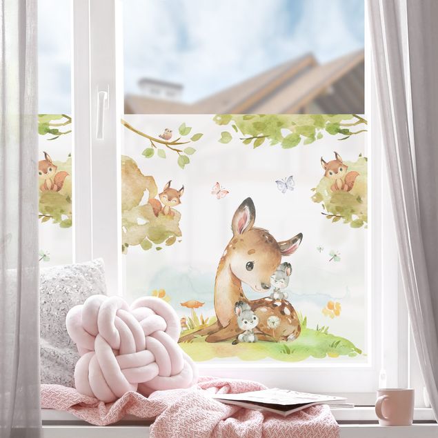 Laminas adhesivas pared Watercolour Deer Rabbit and Squirrel