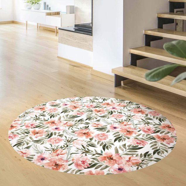 Alfombras florales Watercolour Pink Flowers In Front Of White