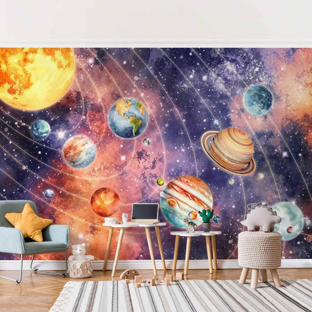 Decoración habitación infantil Solar System In Watercolour