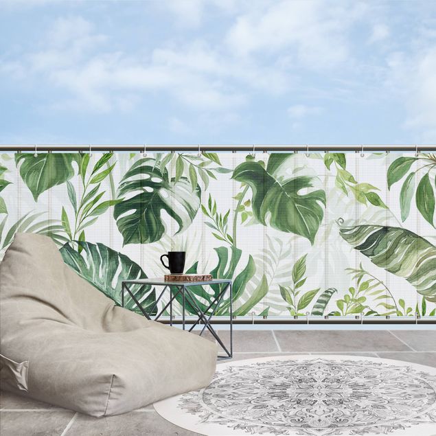 Pantalla de privacidad para balcón barandilla Watercolour Tropical Leaves and Tendrils II