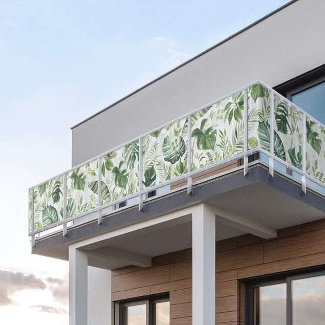 Pantalla de privacidad para balcón a prueba de tormentas Watercolour Tropical Leaves and Tendrils II