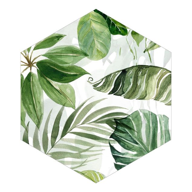 Papel pintado Watercolour Tropical Leaves And Tendrils