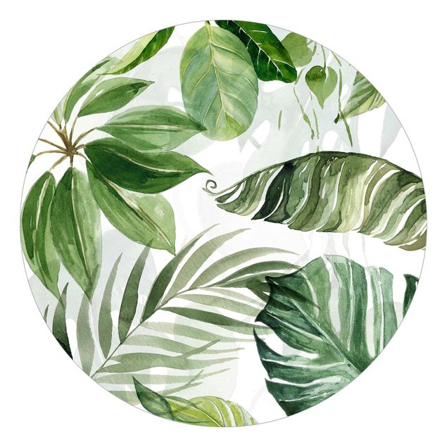 Papel pintado verde Watercolour Tropical Leaves And Tendrils