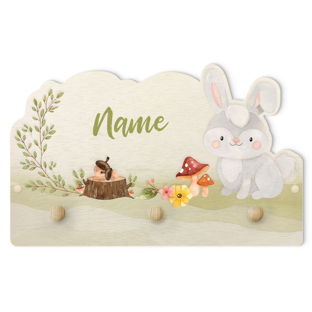 Perchero verde Watercolour Forest Animal Bunny With Customised Name