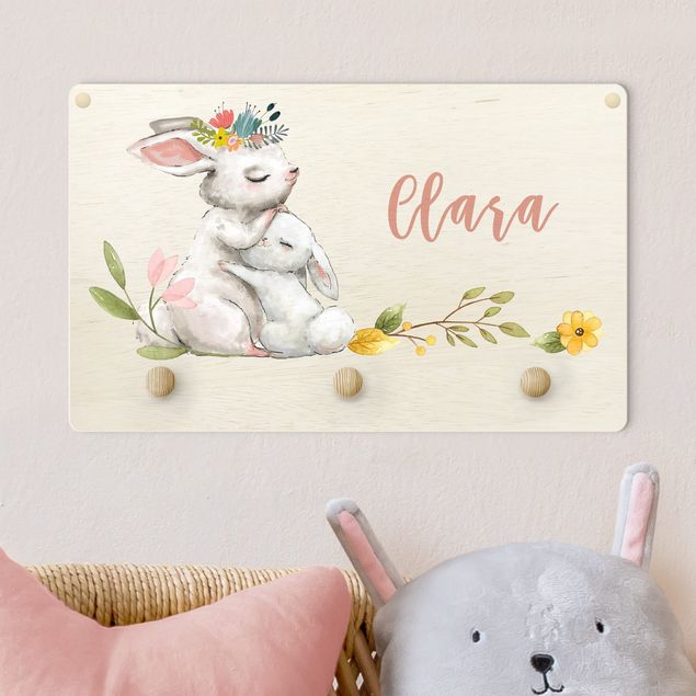 Decoración infantil pared Watercolour Forest Animal Rabbit Family With Customised Name