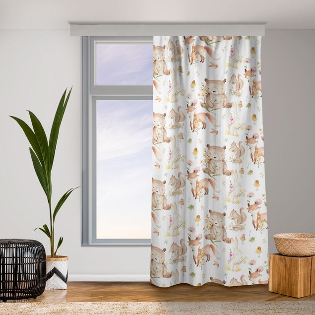 Cortinas con patrones Watercolour Forest Animals Bear And Fox
