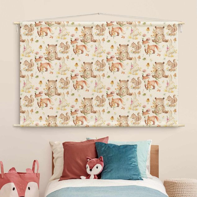 Decoración infantil pared Watercolour Forest Animals Bear And Fox