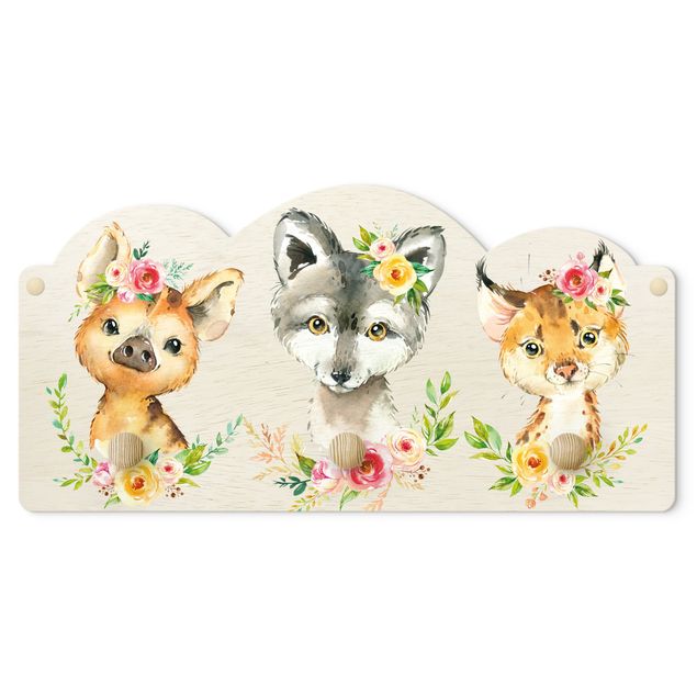 Percheros de pared Watercolour Forest Animals With Flowers II