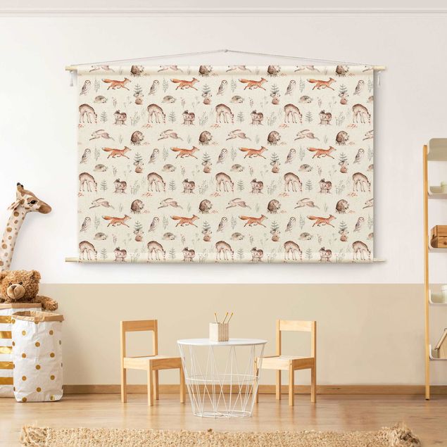 Tapices modernos para pared Watercolour Forest Animal Friends Patterns