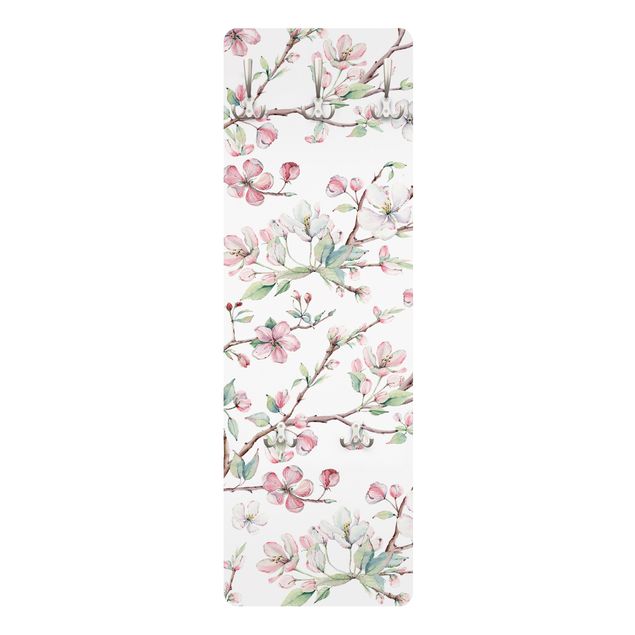 Perchero pared blanco Watercolour Branches Of Apple Blossom In Light Pink And White