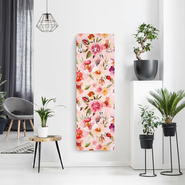 Percheros de pared Watercolour Flowers On Light Pink
