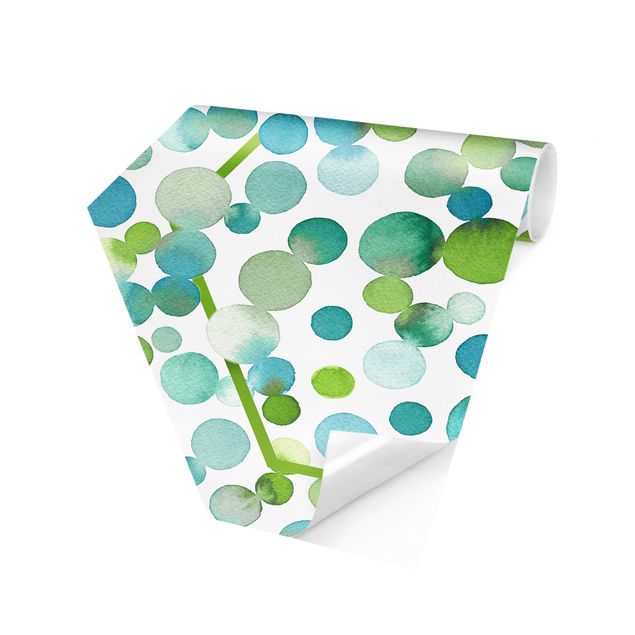 Papel pintado hexagonal Watercolour Dots Confetti In Bluish Green