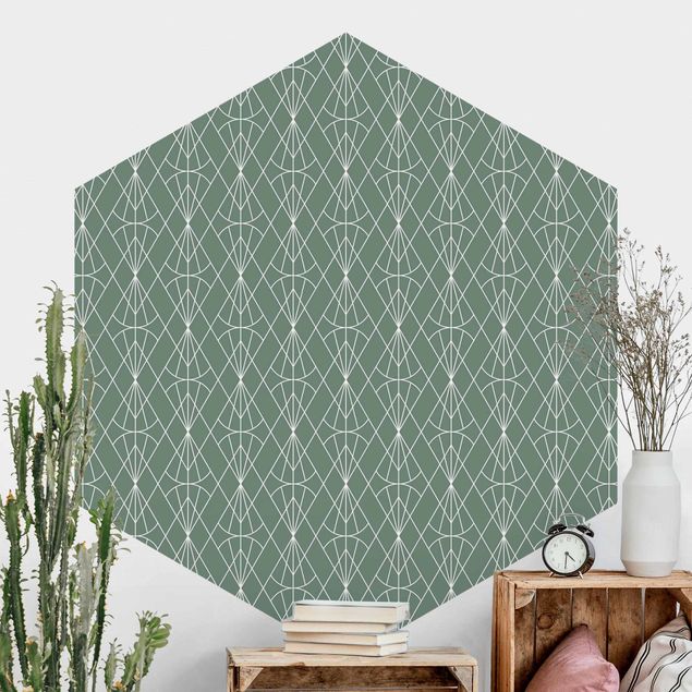 Papel pintado geométrico Art Deco Diamond Pattern In Front Of Green XXL