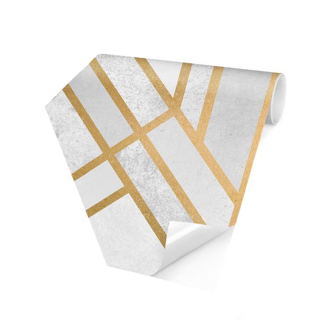 Papel pintado hexagonal Art Deco Geometry White Gold