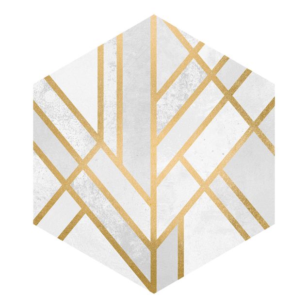 Papel blanco pared Art Deco Geometry White Gold