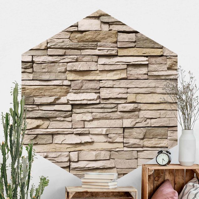 Papel pintado piedra natural Asian Stonewall - Stone Wall From Large Light Coloured Stones