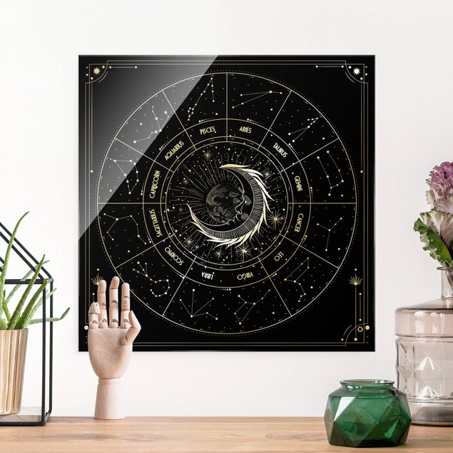 Cuadros de cristal espirituales Astrology Moon And Zodiac Signs Black