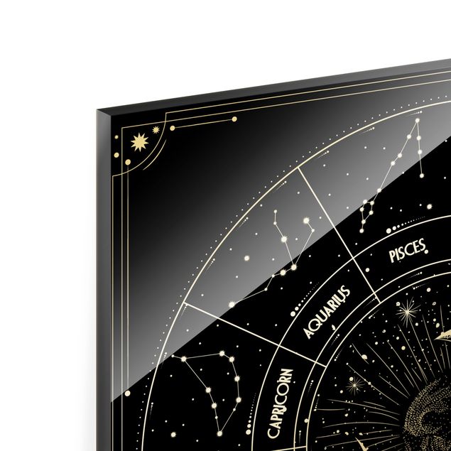 Tableros magnéticos de vidrio Astrology Moon And Zodiac Signs Black