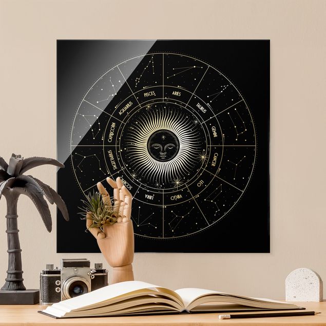 Cuadros zen para baños Astrology Zodiac Sign In A Sun Circle Black