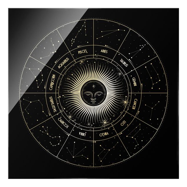 Cuadros decorativos Astrology Zodiac Sign In A Sun Circle Black
