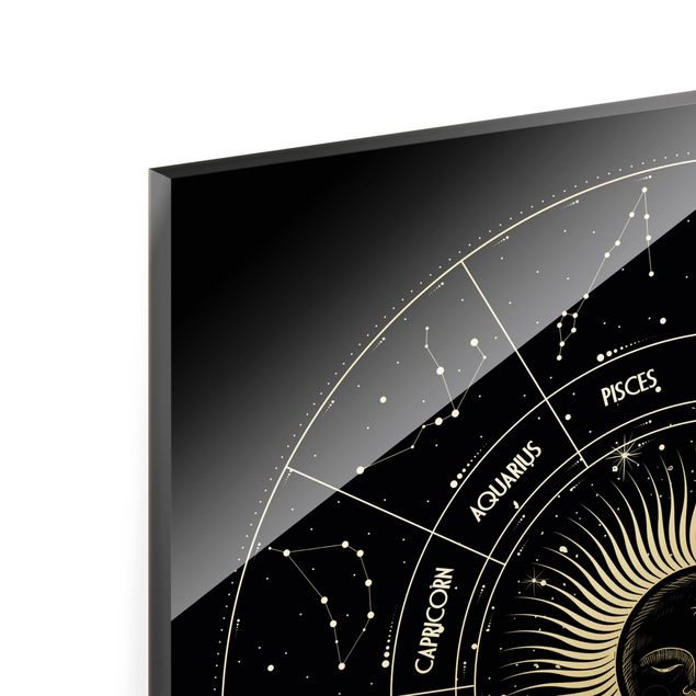 Tableros magnéticos de vidrio Astrology Zodiac Sign In A Sun Circle Black