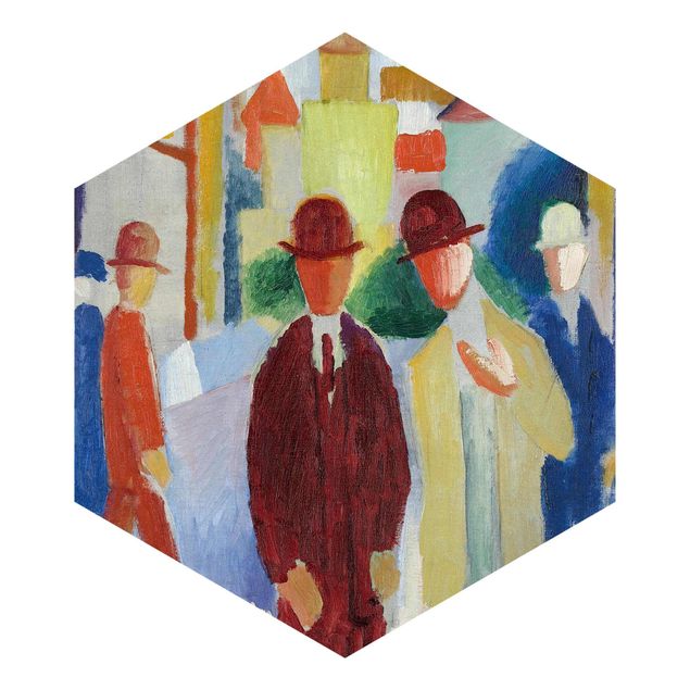 Papel pintado hexagonal August Macke - Bright Street With People