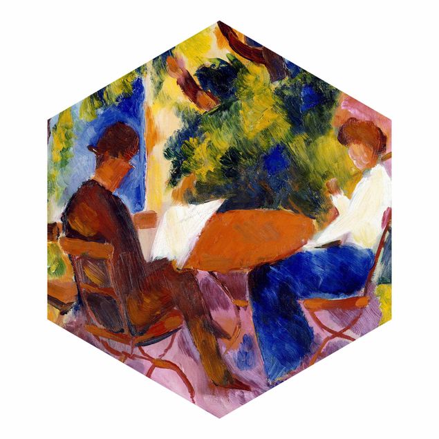 Papel pintado hexagonal August Macke - Couple At The Garden Table