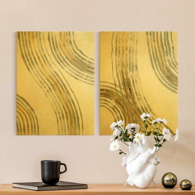 Lienzos abstractos Radiating Waves Gold Set
