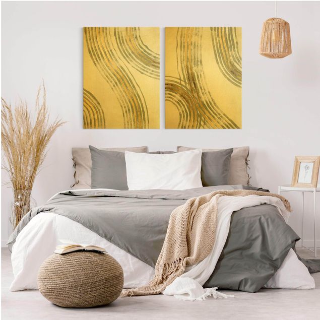 Cuadros abstractos Radiating Waves Gold Set