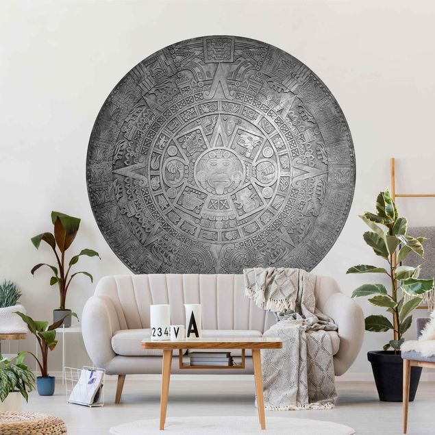 Papel pintado adornos Aztec Ornamentation In A Circle Black And White