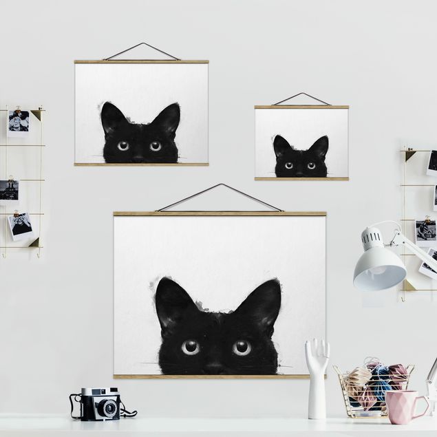 Cuadros negros Illustration Black Cat On White Painting