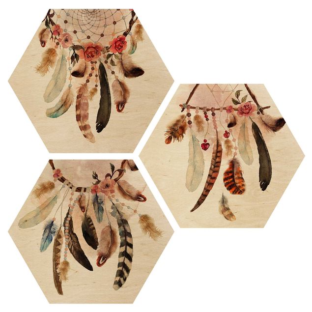 cuadros hexagonales Watercolour Dream Catcher With Feathers