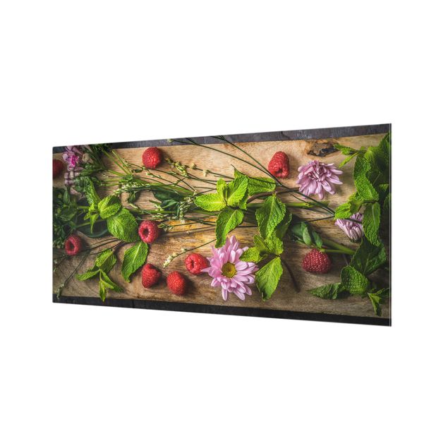 Paneles de vidrio para cocinas Flowers Raspberry Mint