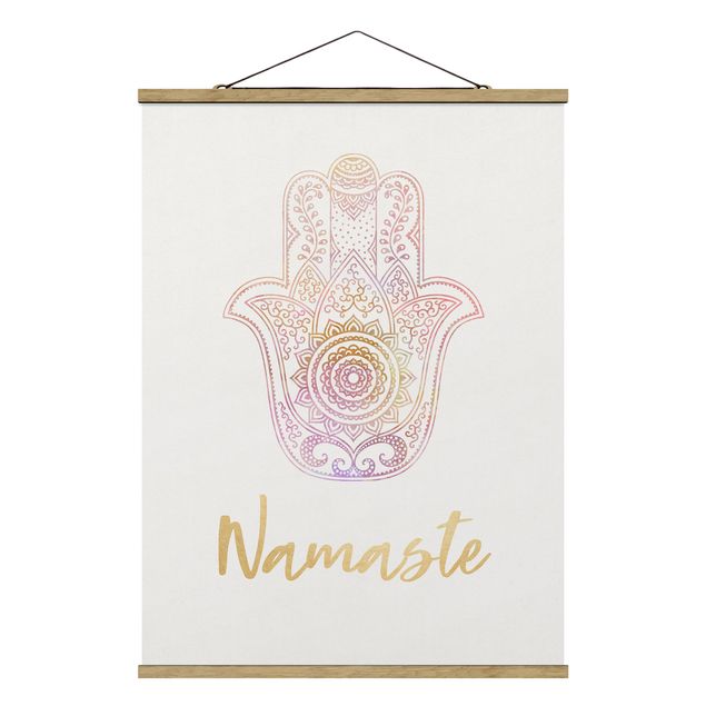 Cuadros zen para baños Hamsa Hand Illustration Namaste Gold Light Pink