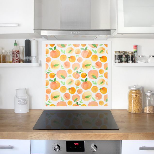 Panel antisalpicaduras cocina patrones Watercolour Oranges With Leaves In White Frame