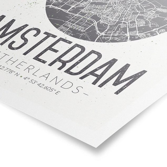 Cuadros grises Amsterdam City Map - Retro