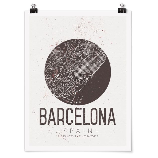 Póster frases Barcelona City Map - Retro