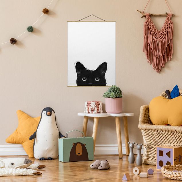 Láminas de cuadros famosos Illustration Black Cat On White Painting