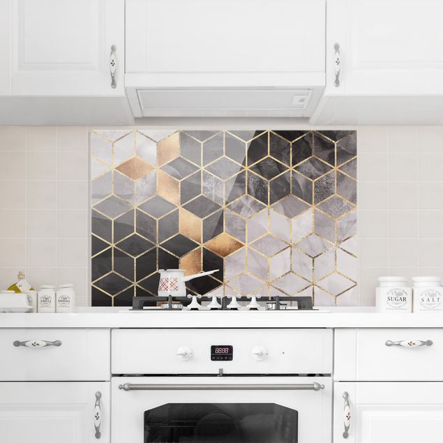 Panel antisalpicaduras cocina patrones Black And White Golden Geometry