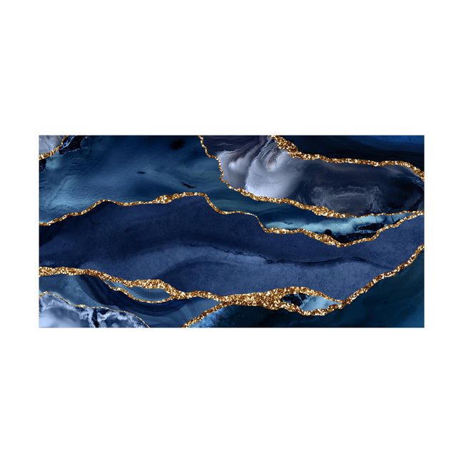 Alfombra con dibujos abstractos Golden Glitter Waves Blue backdrop