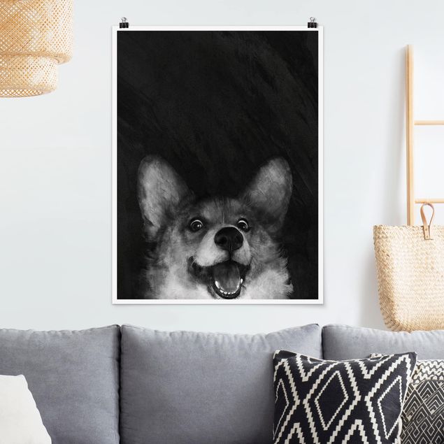 Cuadros con perritos Illustration Dog Corgi Paintig Black And White