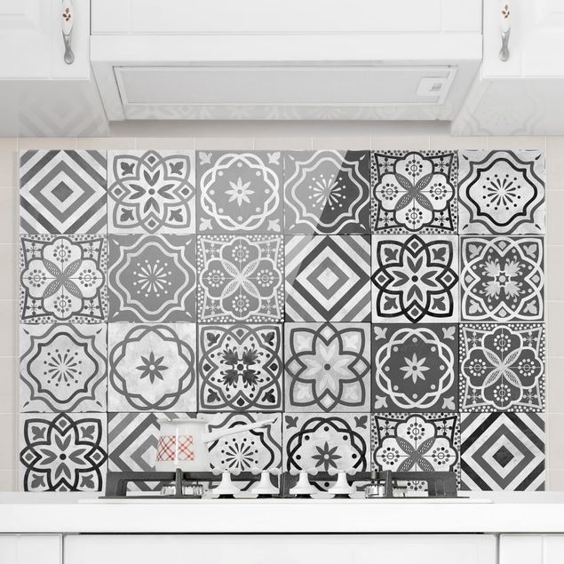 Decoración en la cocina Mediterranean Tile Pattern Grayscale
