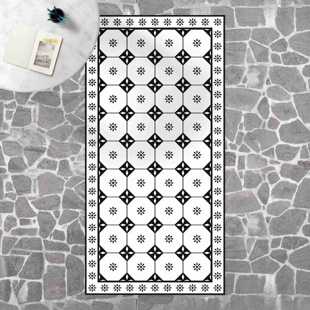 Afombra para balcón Geometrical Tiles Cottage Black And White With Border
