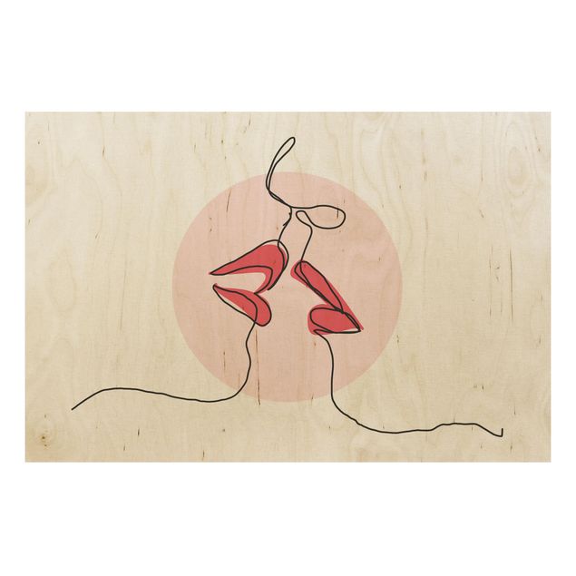 cuadros de madera decorativos Lips Kiss Line Art