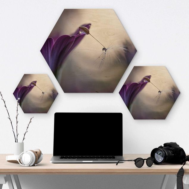 Hexagon Bild Holz - Purple Rain