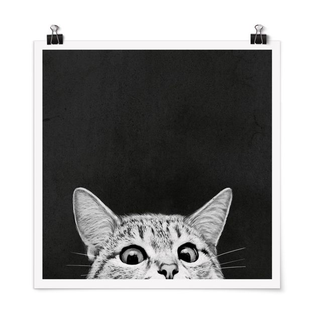 Póster blanco y negro Illustration Cat Black And White Drawing