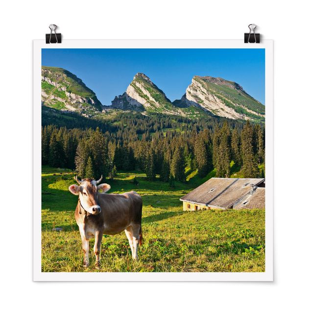 Cuadros árboles Swiss Alpine Meadow With Cow