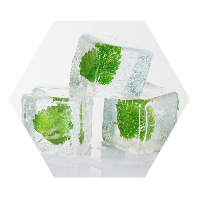 cuadros hexagonales Three Ice Cubes With Lemon Balm