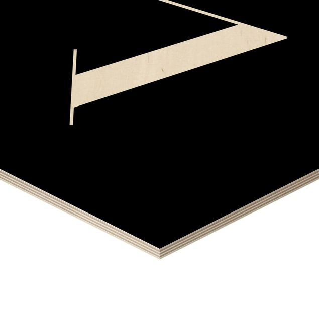 Hexagon Bild Holz - Buchstabe Serif Schwarz V