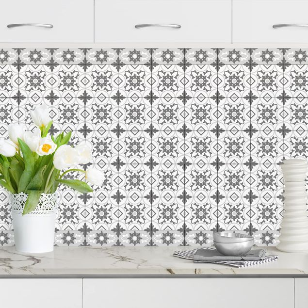 Decoración cocina Geometrical Tile Mix Flower Grey